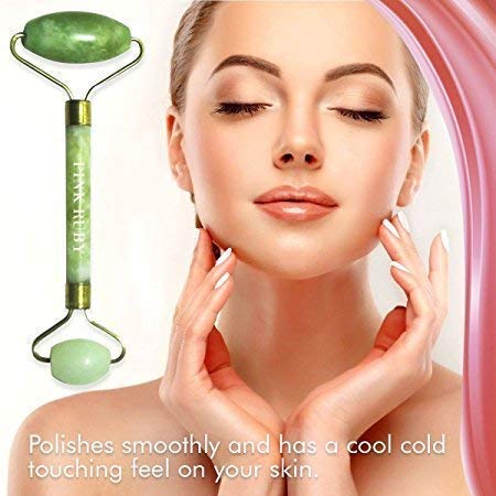 Aibrisk Smooth Facial Roller Facial Massager Nature Rose Quartz Beauty Bar Face Roller Kit Arm Eye Nose Massage Stone for Face Lift Wrinkles Skin Tightening Face FirmingGreen Colour - Image 3
