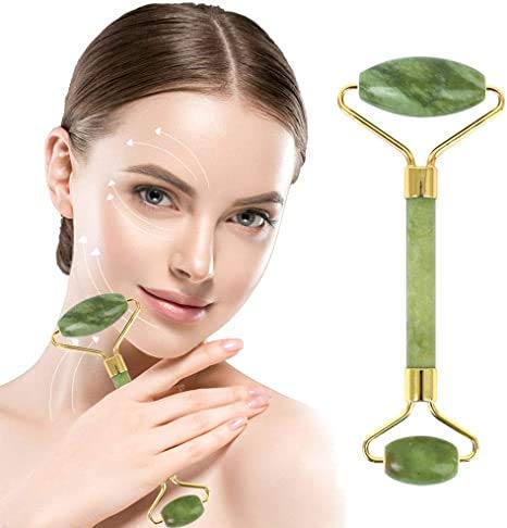 Aibrisk Smooth Facial Roller Facial Massager Nature Rose Quartz Beauty Bar Face Roller Kit Arm Eye Nose Massage Stone for Face Lift Wrinkles Skin Tightening Face FirmingGreen Colour - Image 1
