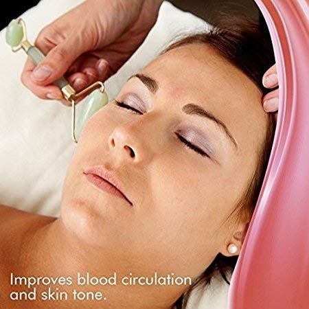 Aibrisk Smooth Facial Roller Facial Massager Nature Rose Quartz Beauty Bar Face Roller Kit Arm Eye Nose Massage Stone for Face Lift Wrinkles Skin Tightening Face FirmingGreen Colour - Image 5