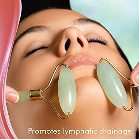 Aibrisk Smooth Facial Roller Facial Massager Nature Rose Quartz Beauty Bar Face Roller Kit Arm Eye Nose Massage Stone for Face Lift Wrinkles Skin Tightening Face FirmingGreen Colour - Image 4