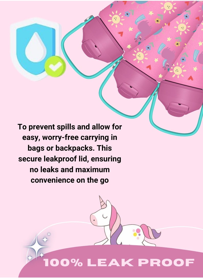 Lullaby Land - 550ml Stainless Steel Water Bottle for Kids, Stay Hydrated with Kids Water Bottle for School, No Leak Bpa Free Unicorn Pink Water Bottle for Girls, Insulated Water Bottle Kids with Straw - Image 1