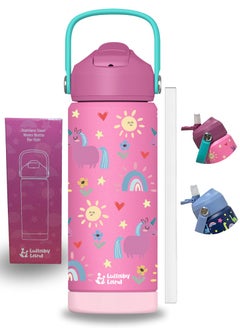 Lullaby Land 550ml Stainless Steel Water Bottle for Kids, Stay Hydrated with Kids Water Bottle for School, No Leak Bpa Free Unicorn Pink Water Bottle for Girls, Insulated Water Bottle Kids with Straw  - Image 1
