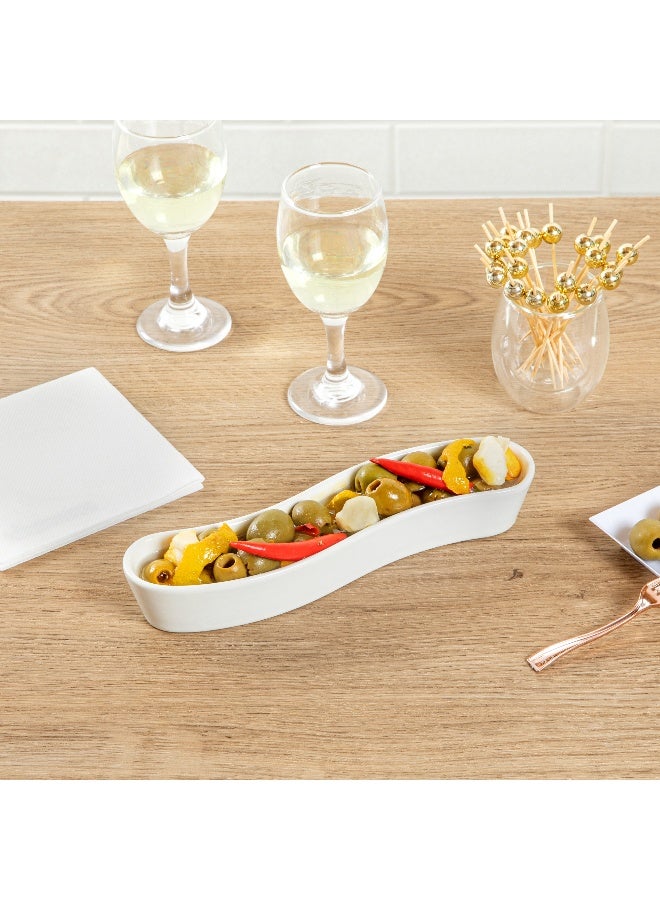 Restaurantware Swerve 6 Ounce Olive Plate, 1 Curved Olive Tray - Large, Chip Resistant, White Porcelain Olive Canoe, Dishwasher Safe, For Snacks, Condiments, Or Appetizers - Image 3