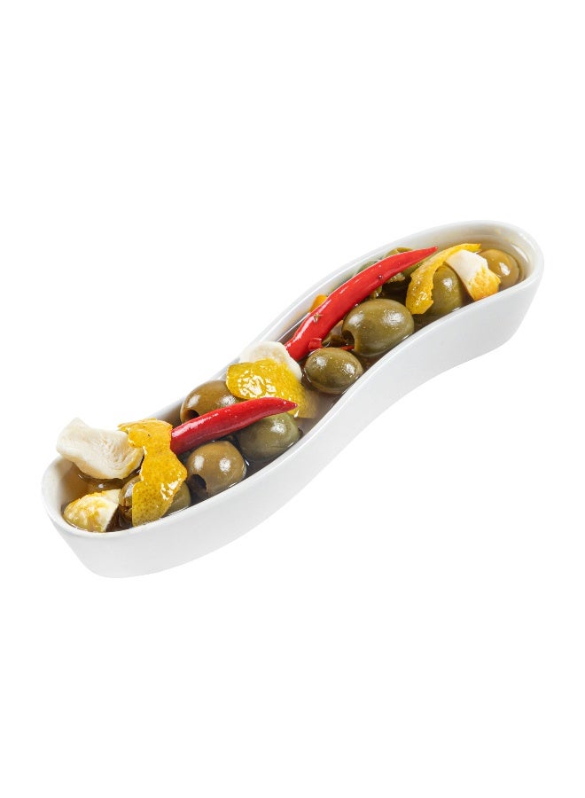Restaurantware Swerve 6 Ounce Olive Plate, 1 Curved Olive Tray - Large, Chip Resistant, White Porcelain Olive Canoe, Dishwasher Safe, For Snacks, Condiments, Or Appetizers - Image 2