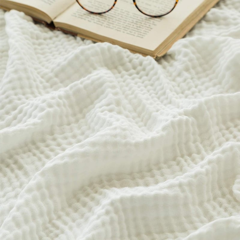 EMME Cotton Blanket for Couch Breathable Gauze All Season Soft and Lightweight Muslin White Throw Blankets for Adults (White, 50"x70") - Image 1