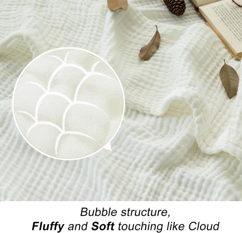 EMME Cotton Blanket for Couch Breathable Gauze All Season Soft and Lightweight Muslin White Throw Blankets for Adults (White, 50"x70") - Image 2