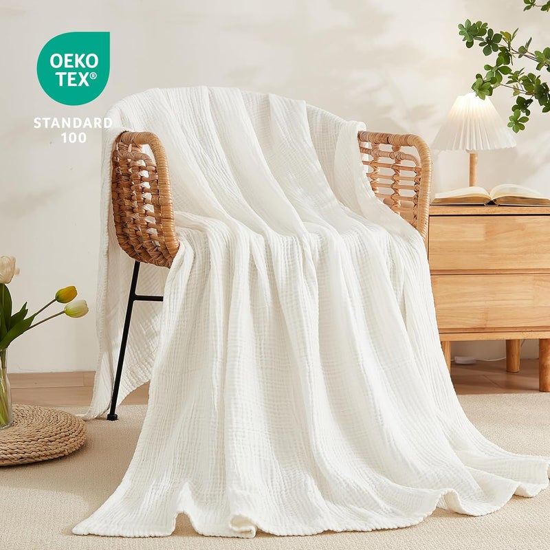 EMME Cotton Blanket for Couch Breathable Gauze All Season Soft and Lightweight Muslin White Throw Blankets for Adults (White, 50"x70") - Image 4