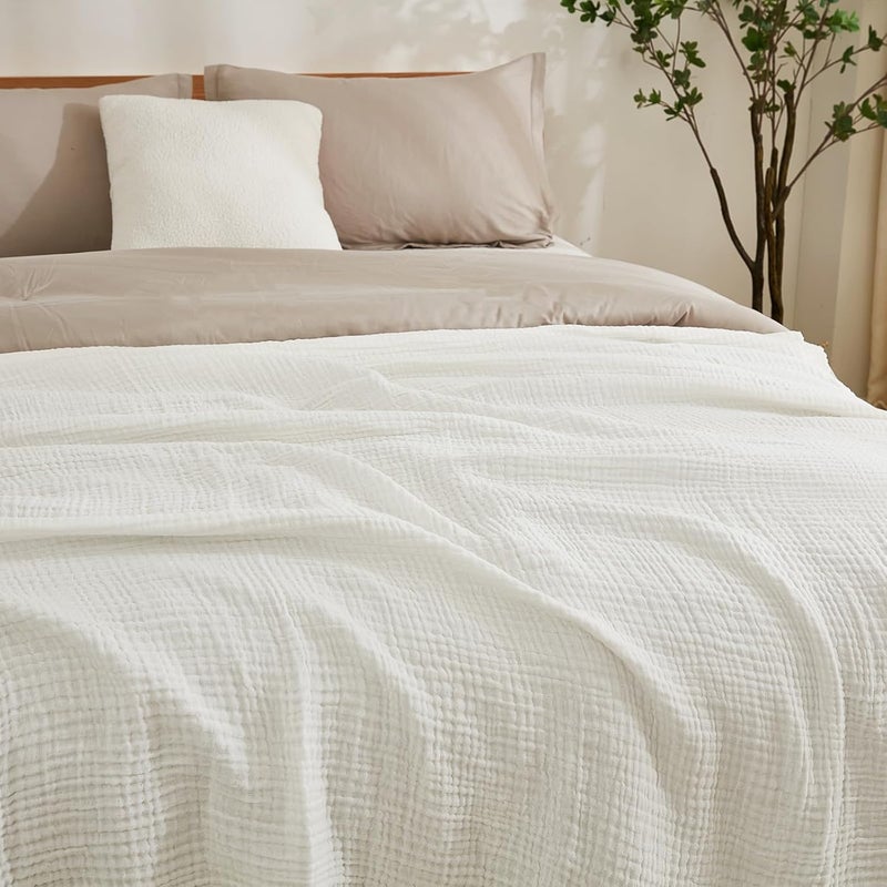 EMME Cotton Blanket for Couch Breathable Gauze All Season Soft and Lightweight Muslin White Throw Blankets for Adults (White, 50"x70") - Image 5