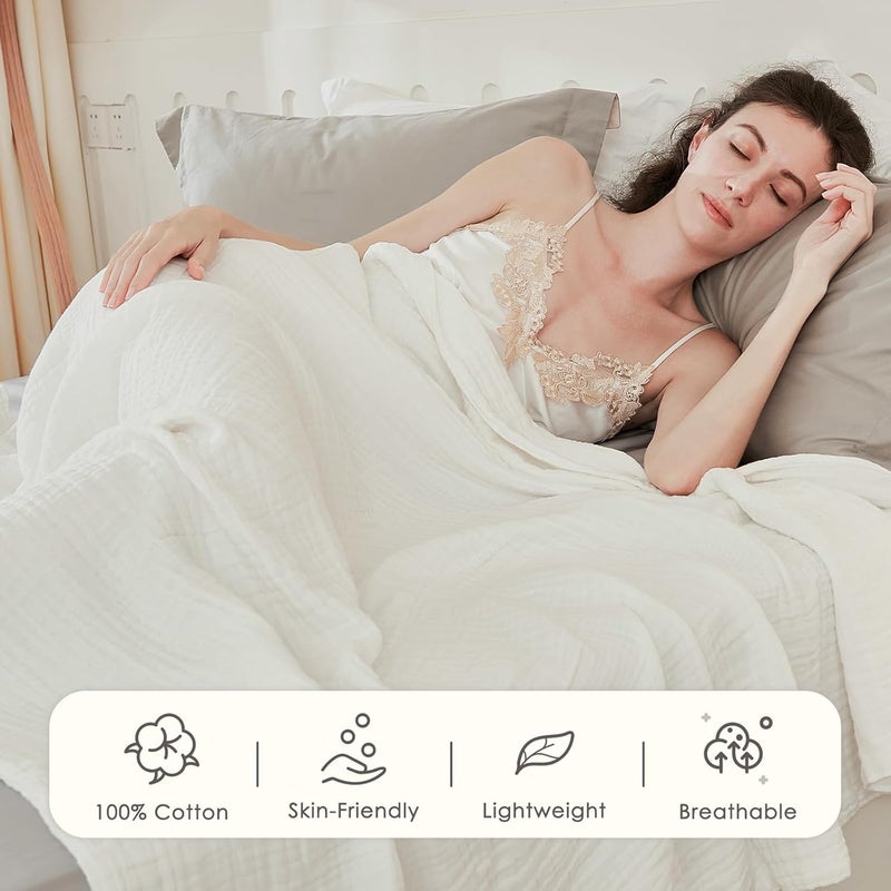 EMME Cotton Blanket for Couch Breathable Gauze All Season Soft and Lightweight Muslin White Throw Blankets for Adults (White, 50"x70") - Image 3