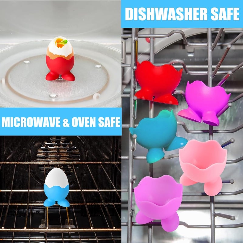 5 Egg Cups, Silicone Egg Cups, Breakfast Brunch, Fun Egg Holder for Kids, for Hard Eggs and Boiled Eggs, Ideal for Family Restaurant, Dishwasher Safe - Image 4