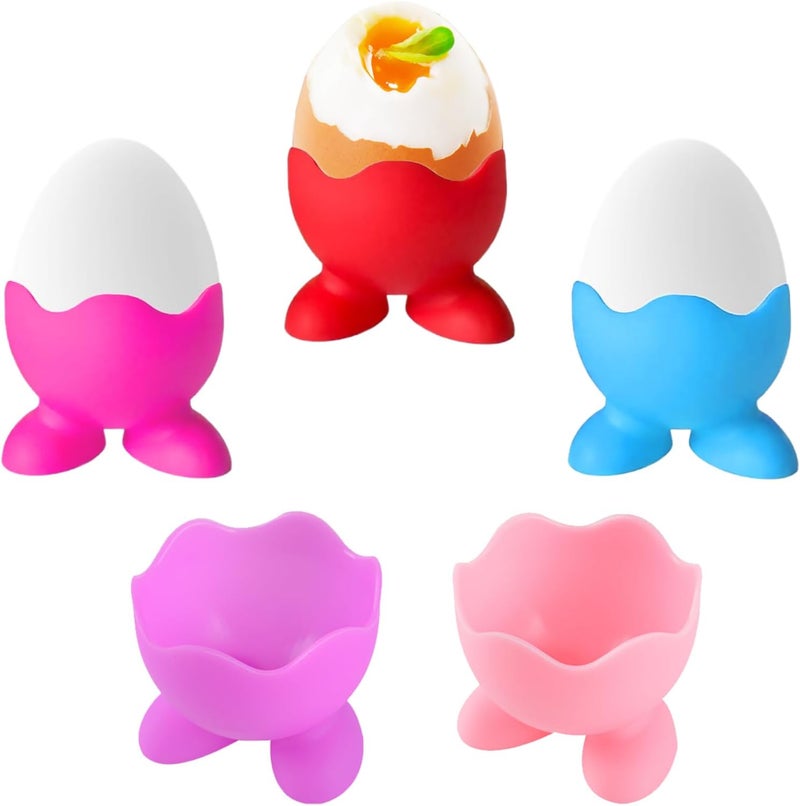 5 Egg Cups, Silicone Egg Cups, Breakfast Brunch, Fun Egg Holder for Kids, for Hard Eggs and Boiled Eggs, Ideal for Family Restaurant, Dishwasher Safe - Image 1