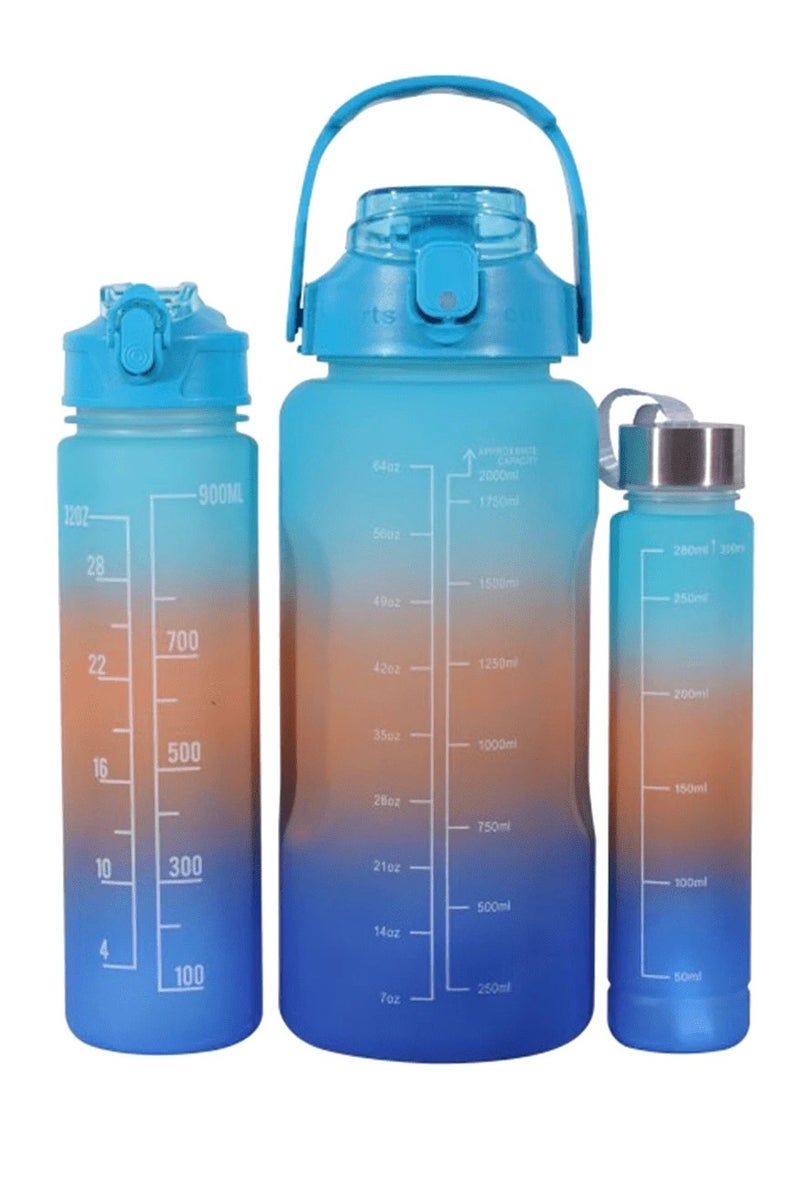 Generic Sports Water Bottles Set of 3, 2000ml+900ml+500ml BPA Free Motivational Sports Water Bottle with Time Capacity Marker Large Gym Cycling Water Bottle Cup Jug
