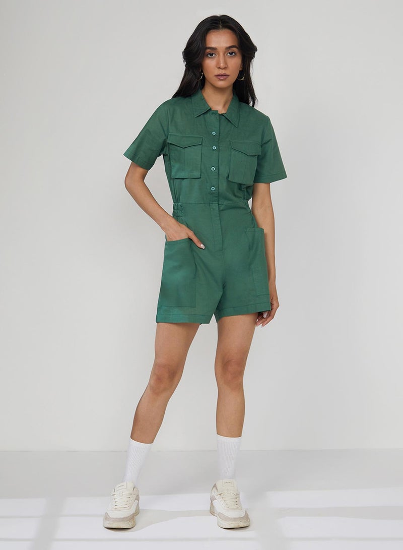 PINACOLADA Women's Forest Green Solid Utility Playsuit  - Image 2