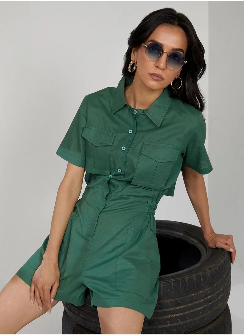 PINACOLADA Women's Forest Green Solid Utility Playsuit