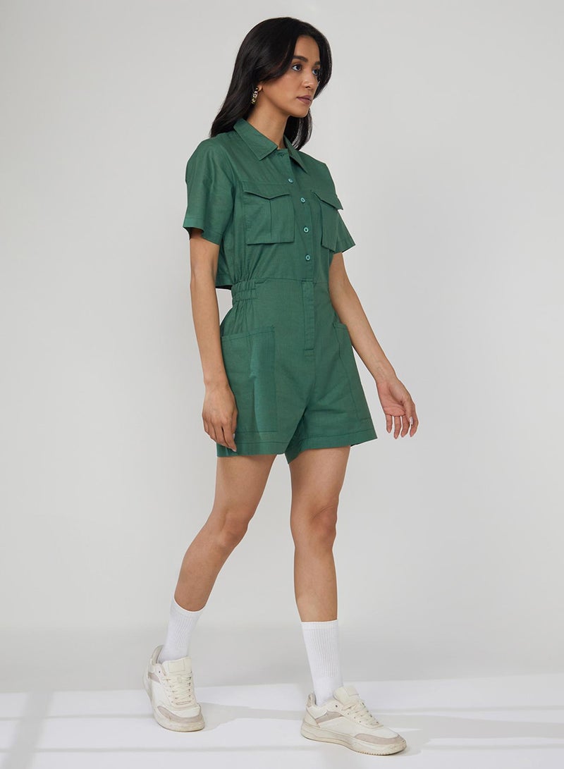 PINACOLADA Women's Forest Green Solid Utility Playsuit  - Image 3