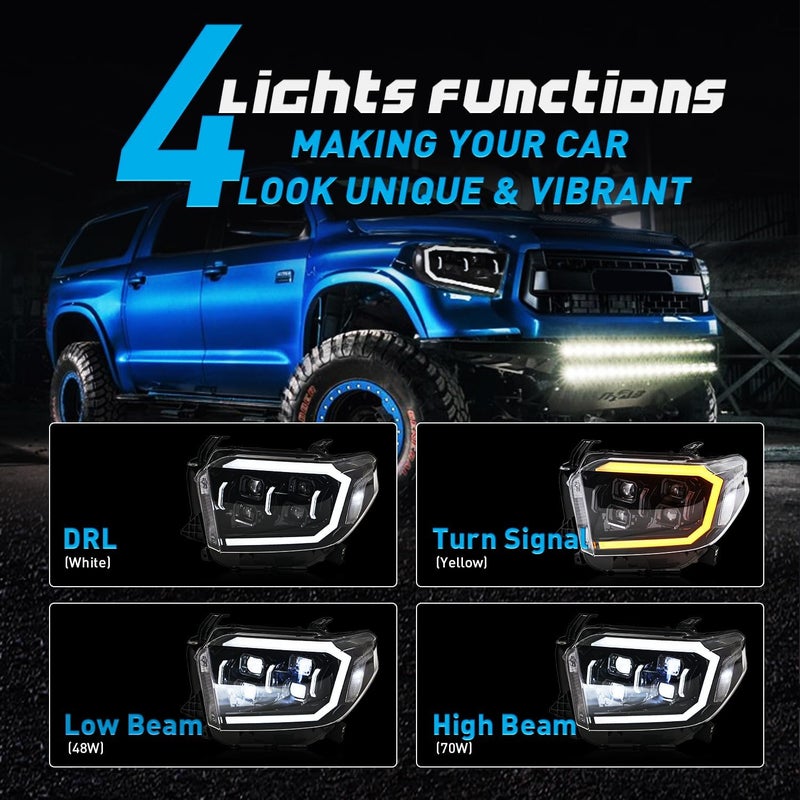 COOLCMP Headlights for Toyota Tundra 2014-2021 - Plug & Play LED Headlamps (1 Pair) - Image 4