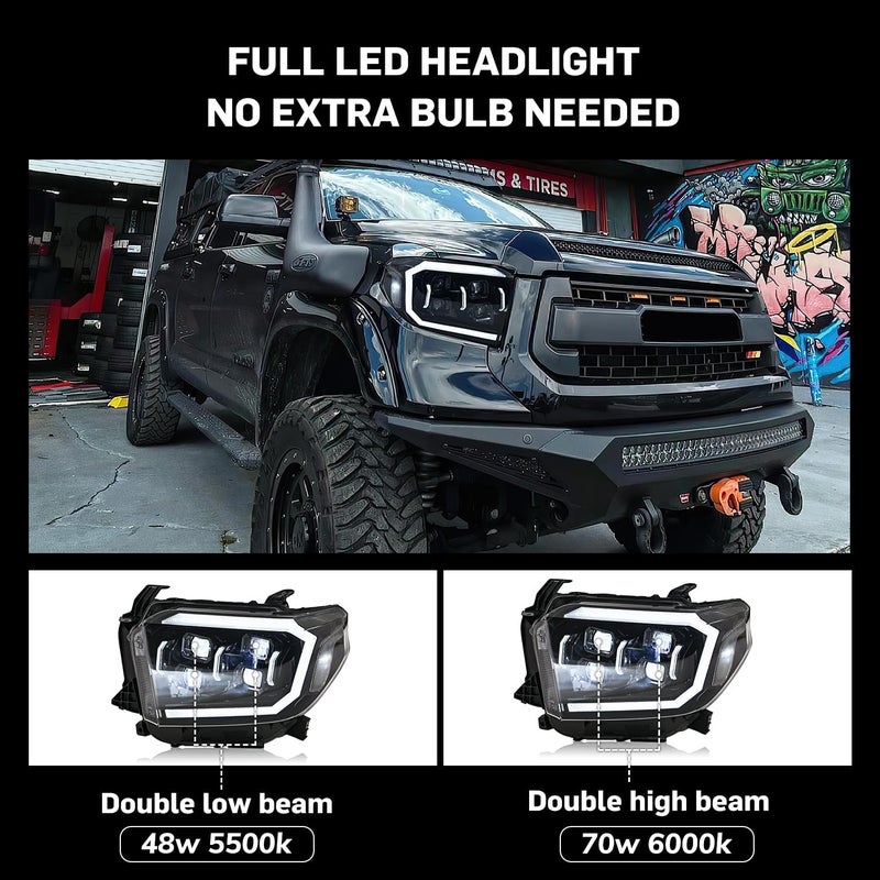 COOLCMP Headlights for Toyota Tundra 2014-2021 - Plug & Play LED Headlamps (1 Pair) - Image 3