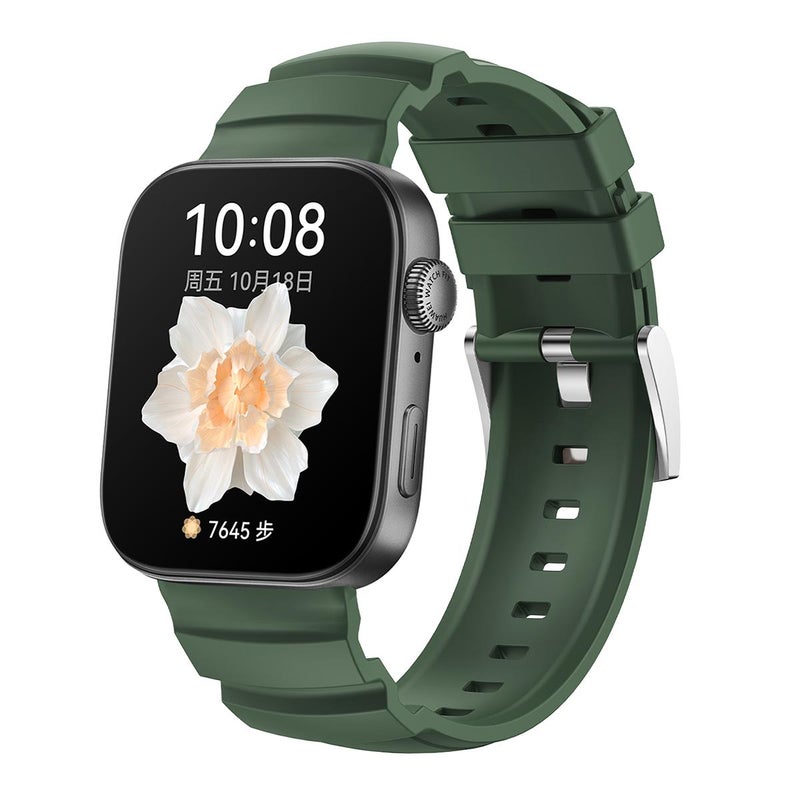 إيروريكس سوار ساعة هواوي واتش فيت 4 برو / فيت 4 / فيت 3 من السيليكون بمشبك فضي (أخضر غامق) - Image 1