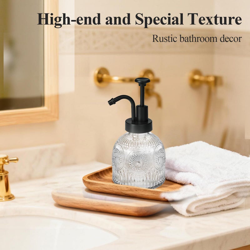 SheeChung Vintage Soap Dispenser, Kitchen Dish Soap Dispensers with Pump Mat, Glass Hand Soap Dispenser for Bathroom, Liquid, Lotion, Refillable, Rustic Farmhouse Decor-Clear (Black Pump, 1 pk) - Image 5