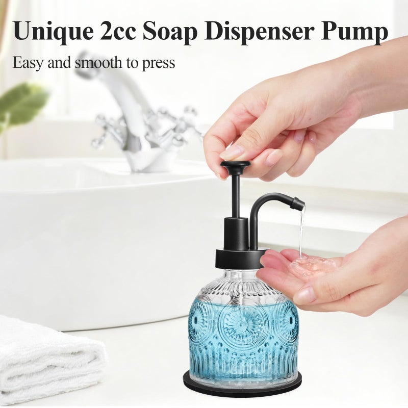 SheeChung Vintage Soap Dispenser, Kitchen Dish Soap Dispensers with Pump Mat, Glass Hand Soap Dispenser for Bathroom, Liquid, Lotion, Refillable, Rustic Farmhouse Decor-Clear (Black Pump, 1 pk) - Image 3