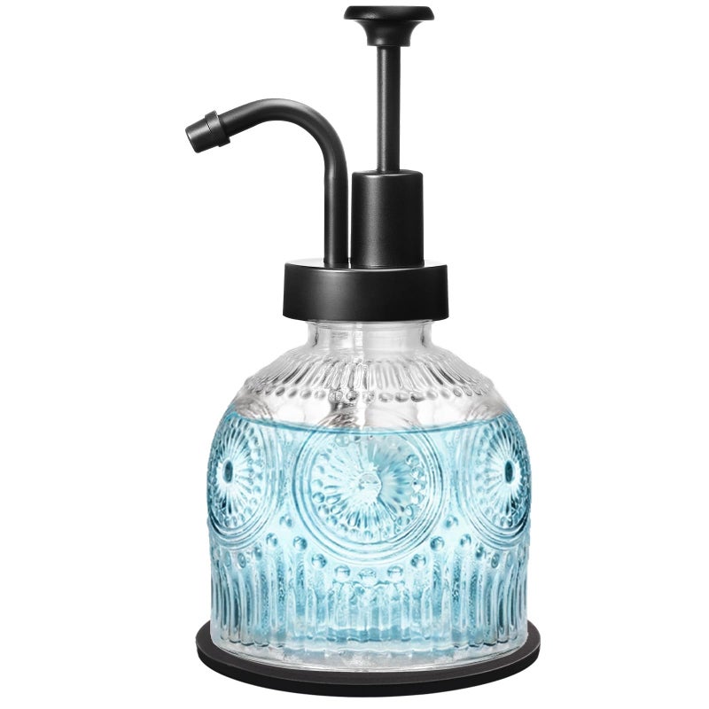 SheeChung Vintage Soap Dispenser, Kitchen Dish Soap Dispensers with Pump Mat, Glass Hand Soap Dispenser for Bathroom, Liquid, Lotion, Refillable, Rustic Farmhouse Decor-Clear (Black Pump, 1 pk) - Image 1