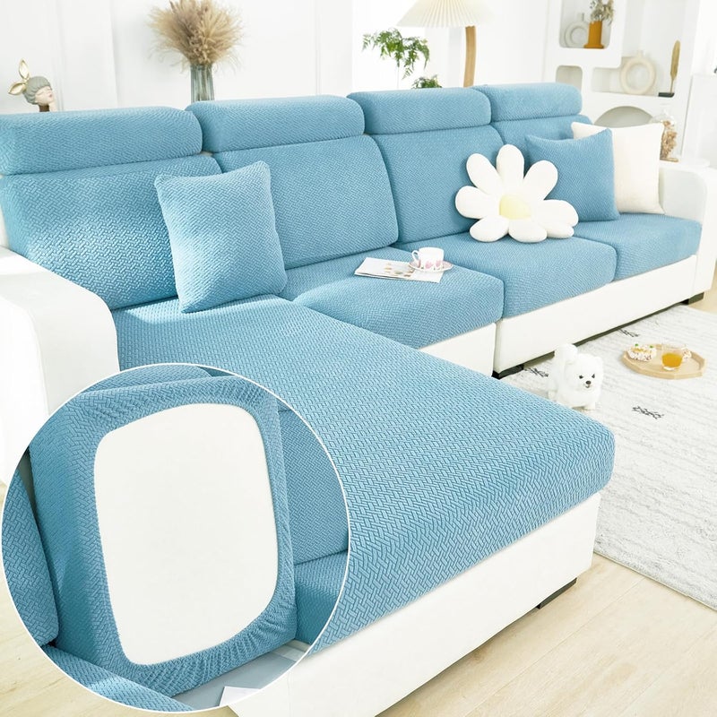 Yoovat Magic Sofa Covers Magic Sofa Couch Covers 2024 New Wear-Resistant Universal Sofa Cover Stretch for Sectional Slipcovers (Texture-Sea Blue,Chaise Cover) - Image 1