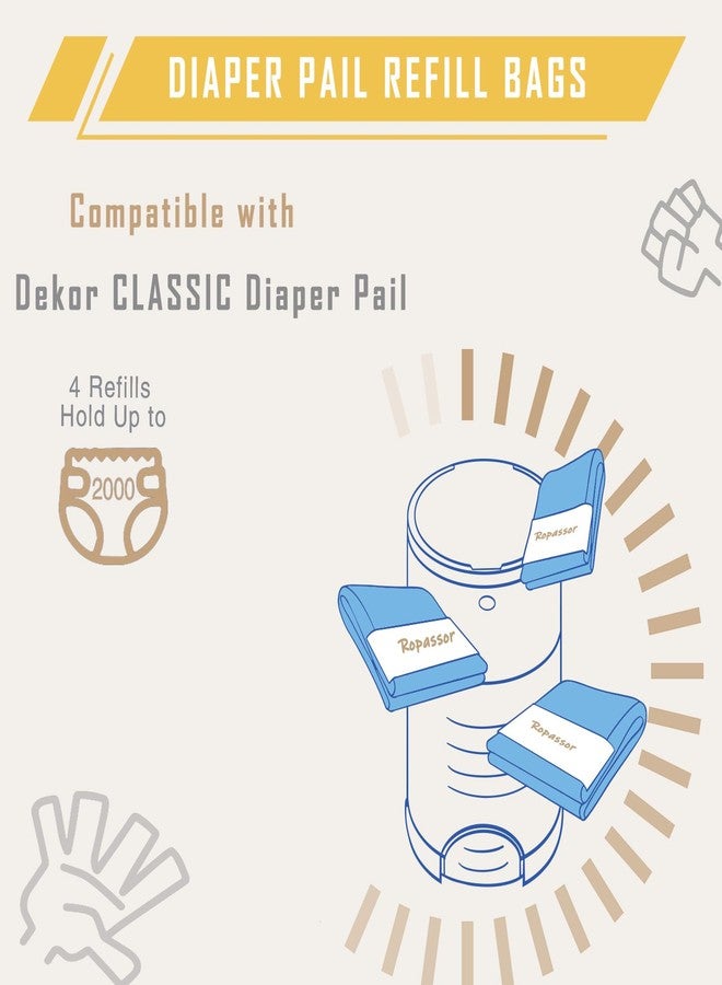 Ropassor Diaper Pail Refill Bags for Dekor Classic Diaper Pail (2000 count) 4 Packs, 7-Layer Odor-Absorbing, 30% Extra Thickness, Disposable Diaper Trash Bags, Baby essentials - Image 2