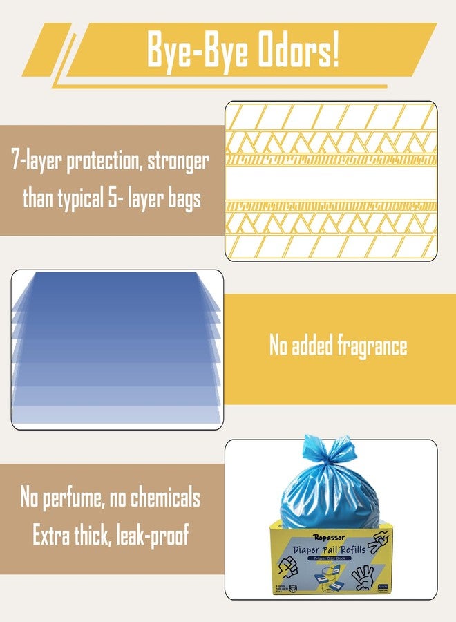 Ropassor Diaper Pail Refill Bags for Dekor Classic Diaper Pail (2000 count) 4 Packs, 7-Layer Odor-Absorbing, 30% Extra Thickness, Disposable Diaper Trash Bags, Baby essentials - Image 5