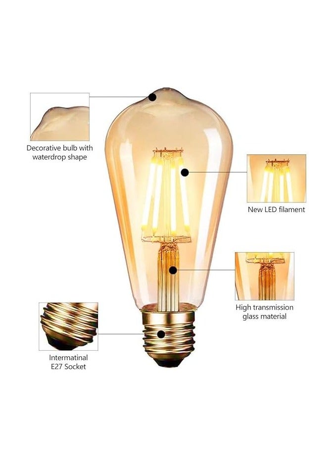 لمبة إضاءة LED عتيقة من Edison، طراز E27 قديم (4 وات/220 فولت) ST64 مصباح على الطراز العتيق من العنبر الأبيض الدافئ للمنزل والمقهى والبار وما إلى ذلك - حزمة من 4 قطع - Image 3