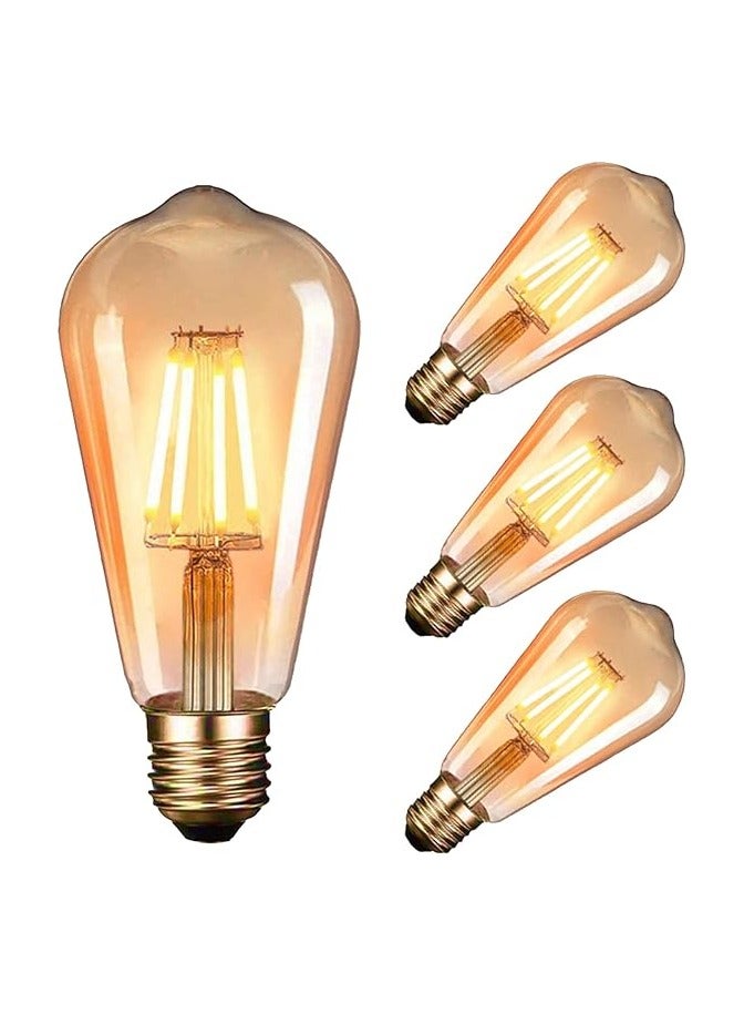 لمبة إضاءة LED عتيقة من Edison، طراز E27 قديم (4 وات/220 فولت) ST64 مصباح على الطراز العتيق من العنبر الأبيض الدافئ للمنزل والمقهى والبار وما إلى ذلك - حزمة من 4 قطع - Image 1