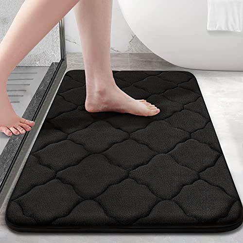Home-Cloud HomeCloud Memory Foam Bath Mat, Cobblestone Bathroom Rectangular Rugs Floor Mats Super Water Absorbent Bath Mats for Bathroom/Machine Washable Bath Rugs (Black, 40x60cm) - Image 1