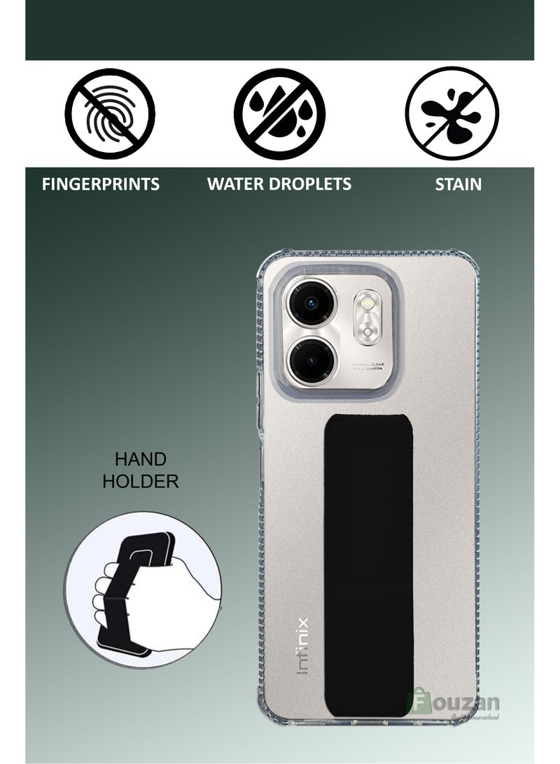 For Infinix Smart 9 Transparent Shock Proof Silicone- Magnetic Case With Hand Grip Holder & Kickstand -Clear/Black - Image 2