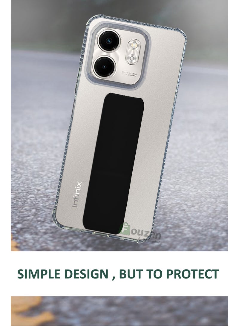 For Infinix Smart 9 Transparent Shock Proof Silicone- Magnetic Case With Hand Grip Holder & Kickstand -Clear/Black - Image 3