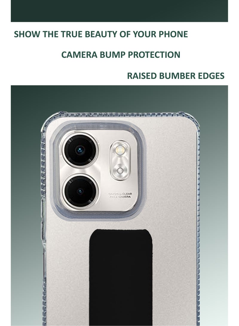 For Infinix Smart 9 Transparent Shock Proof Silicone- Magnetic Case With Hand Grip Holder & Kickstand -Clear/Black - Image 4