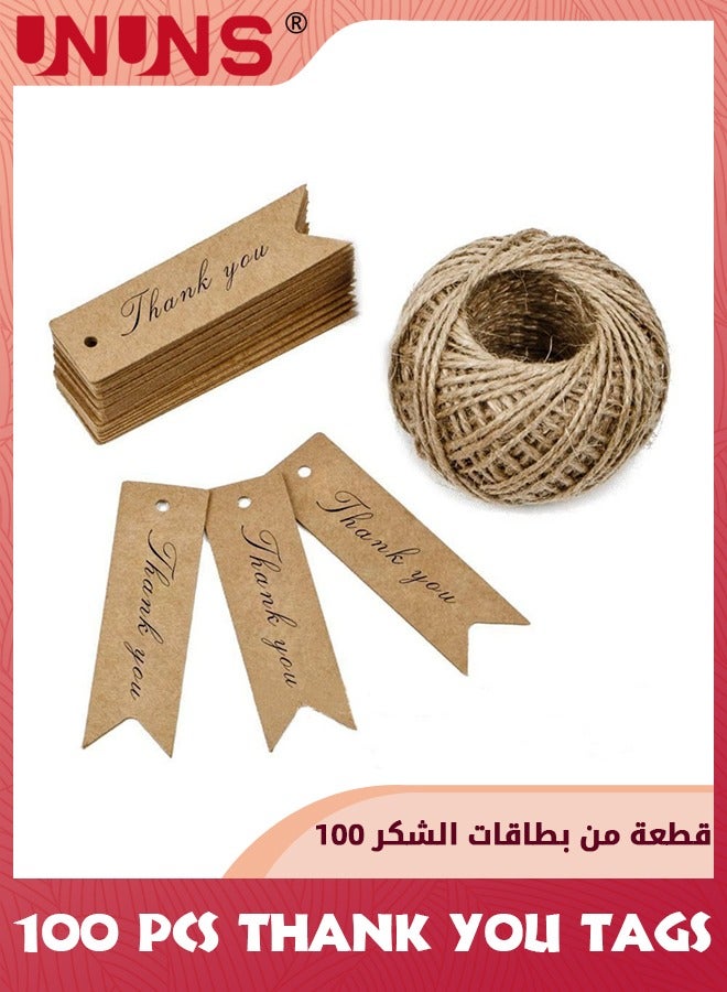 UNUNS 100 PCS Thank You Tags,Thank You Labels With Strings,30m Jute Twine And Kraft Paper Gift Tags,Great For Diy,Arts And Crafts,Wedding,Party Favors,Baby Shower,Small Business(Brown) - Image 1