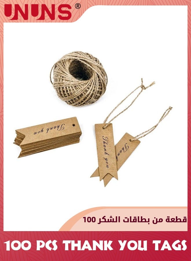UNUNS 100 PCS Thank You Tags,Thank You Labels With Strings,30m Jute Twine And Kraft Paper Gift Tags,Great For Diy,Arts And Crafts,Wedding,Party Favors,Baby Shower,Small Business(Brown) - Image 2