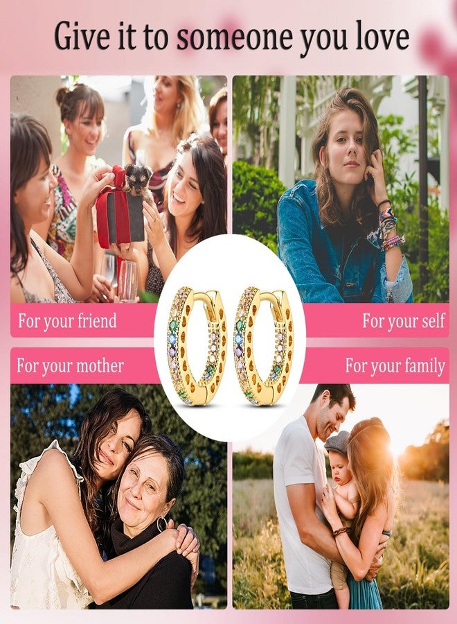 NARMO Small Hoop Earrings for Women Gold Plated Colorful Cubic Zirconia Hoop Earrings 925 Sterling Silver Heart Hoops - Image 5