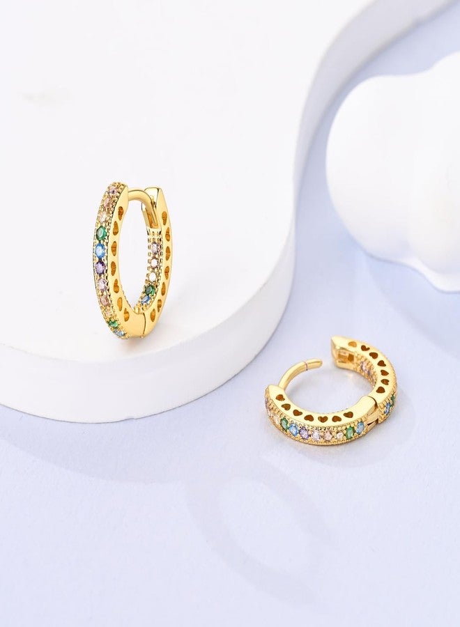 NARMO Small Hoop Earrings for Women Gold Plated Colorful Cubic Zirconia Hoop Earrings 925 Sterling Silver Heart Hoops - Image 2