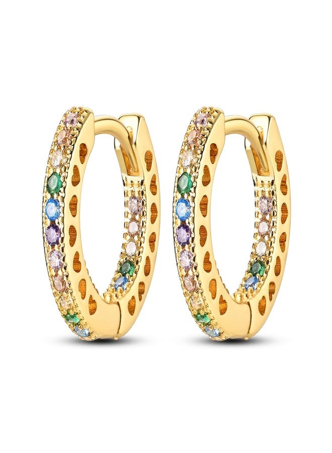 NARMO Small Hoop Earrings for Women Gold Plated Colorful Cubic Zirconia Hoop Earrings 925 Sterling Silver Heart Hoops - Image 1