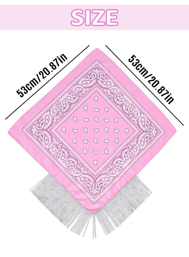 JIANGLAI Rhinestone Bandana with Heart Sunglasses, Disco Cowgirl Cowboy Paisley Pattern Bandanas Face Mask Square Scarf Headwear (Pink) - Image 4