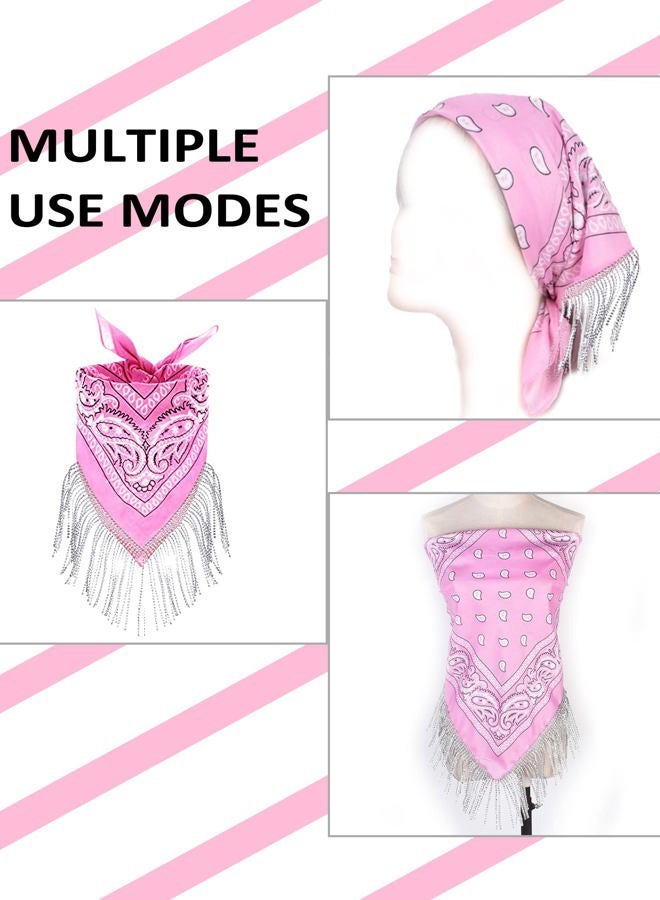 JIANGLAI Rhinestone Bandana with Heart Sunglasses, Disco Cowgirl Cowboy Paisley Pattern Bandanas Face Mask Square Scarf Headwear (Pink) - Image 2