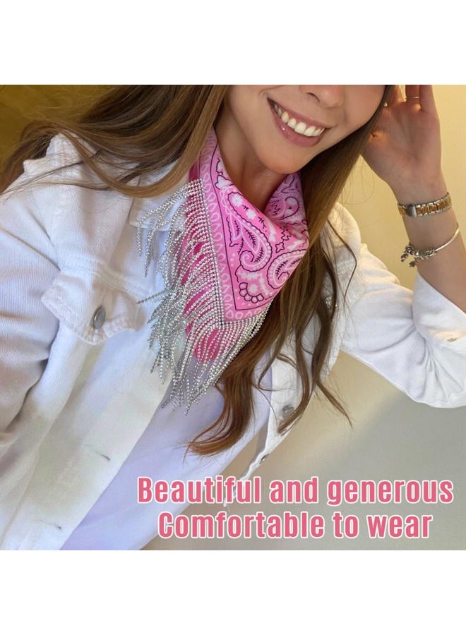 JIANGLAI Rhinestone Bandana with Heart Sunglasses, Disco Cowgirl Cowboy Paisley Pattern Bandanas Face Mask Square Scarf Headwear (Pink) - Image 5
