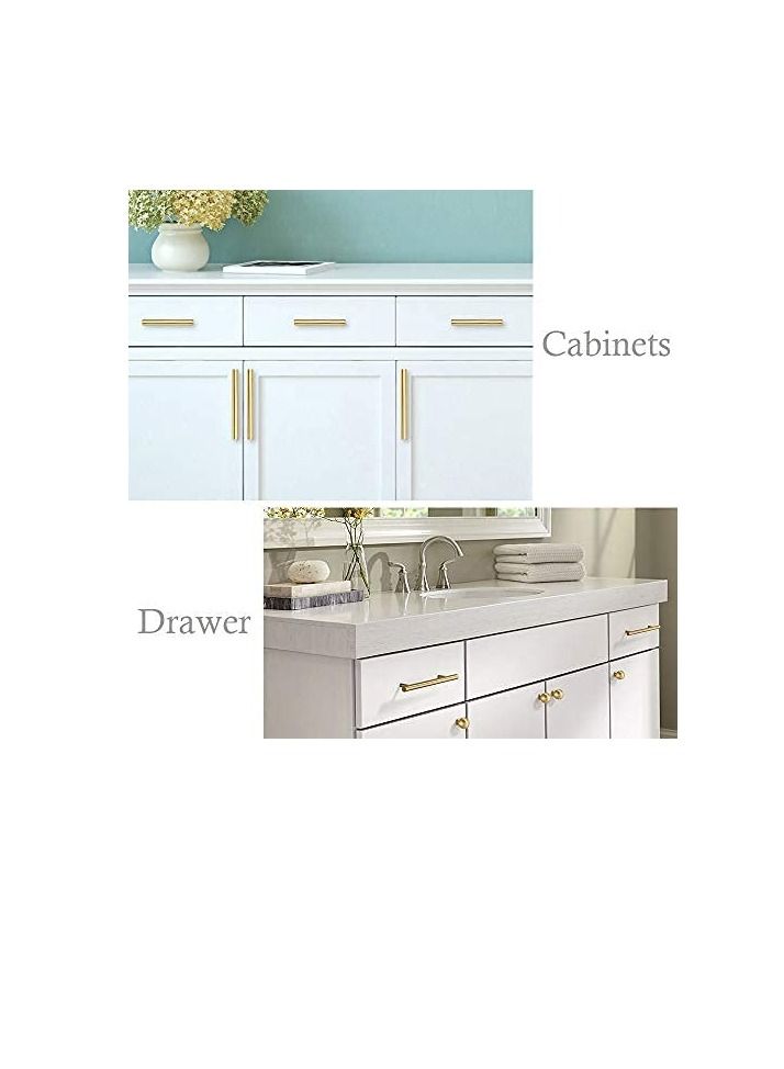 VILLA Black and Gold Zinc Alloy Cabinet Door T-Handles and Pulls Drawer (12mm x 128mm x 200mm, Gold) - Set of 10 - Image 2