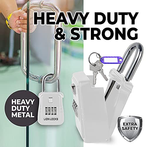 Lion Locks صندوق قفل المفاتيح Lion Locks 1500 مع رمز، صندوق قفل للمفاتيح في الهواء الطلق، صندوق قفل للوسطاء للإيجارات قصيرة الأجل، يحمل 5 مفاتيح (6 عبوات، أبيض) - Image 3
