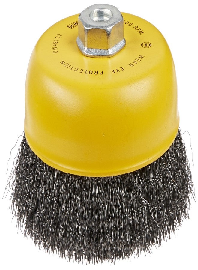DEWALT Wire Cup Brush, Crimped, Carbon Steel, 6-Inch x 5/8-Inch, 11 HP, .014-Inch (DW49102) - Image 1