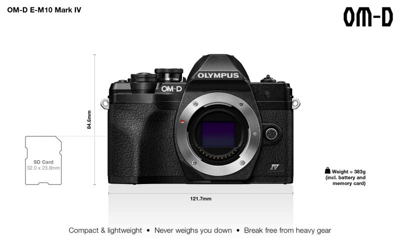 Olympus OM-D E-M10 Mark IV Micro Four Thirds System Camera, 20 MP sensor, 5-axis image stabilizer, selfie LCD screen, electronic viewfinder, 4K video, powerful AF, Wi-Fi, black - Image 2