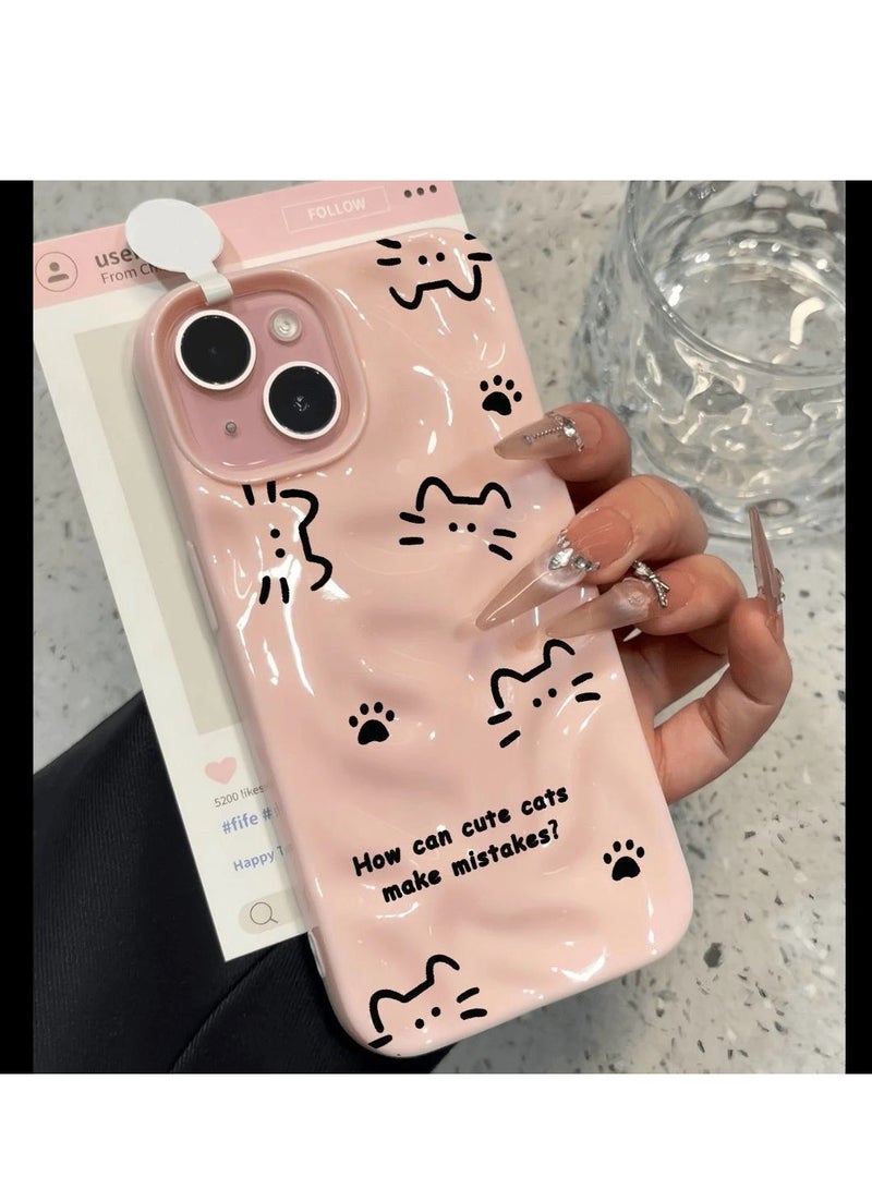 NIBEMINENT Cute Kitten Protective TPU Case Cover For IPhone 15, Pink