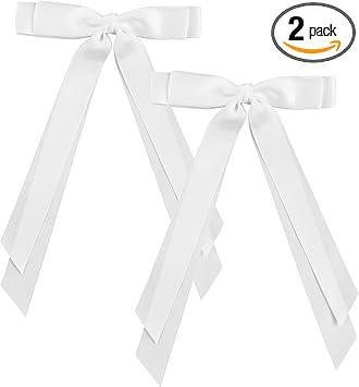 YQQYG 2 قطع من أربطة الشعر البيضاء مع ذيل طويل من الساتان وشرائط قوس قزح مع دبابيس شعر مزينة بتفاصيل من الساتان الناعم للنساء والفتيات - Image 1