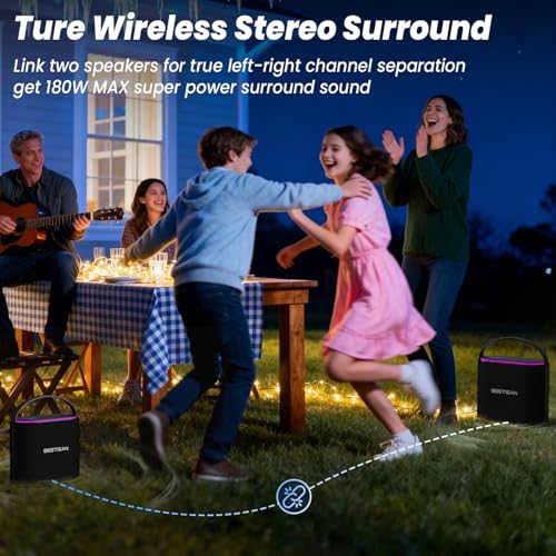 BESTISAN Bluetooth Speakers 2.1CH with 90W Max & 50W Subwoofer, Stereo Loud Sound, 7 RGB Lights, 15H Playtime, Hands-Free Calling, TWS, Portable for Outdoor Party, Camping, Travel, Garage, Workshop - Image 4