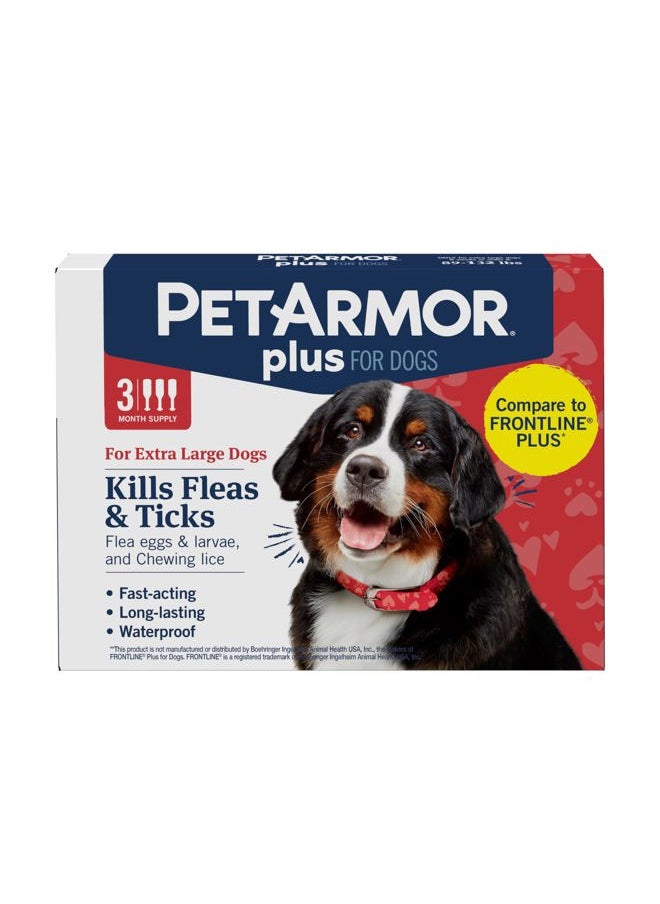 PetArmor Plus Flea and Tick Prevention for Dogs, Dog Flea and Tick Treatment, 3 Doses, Waterproof Topical, Fast Acting, X-Large Dogs (89-132 lbs)  - Image 1